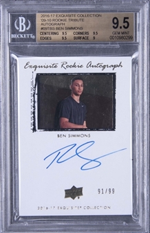 2016-17 UD Exquisite Collection "09-10 Rookie Tribute" #09TBS Ben Simmons Signed Rookie Card (#91/99) - BGS GEM MINT 9.5/BGS 10